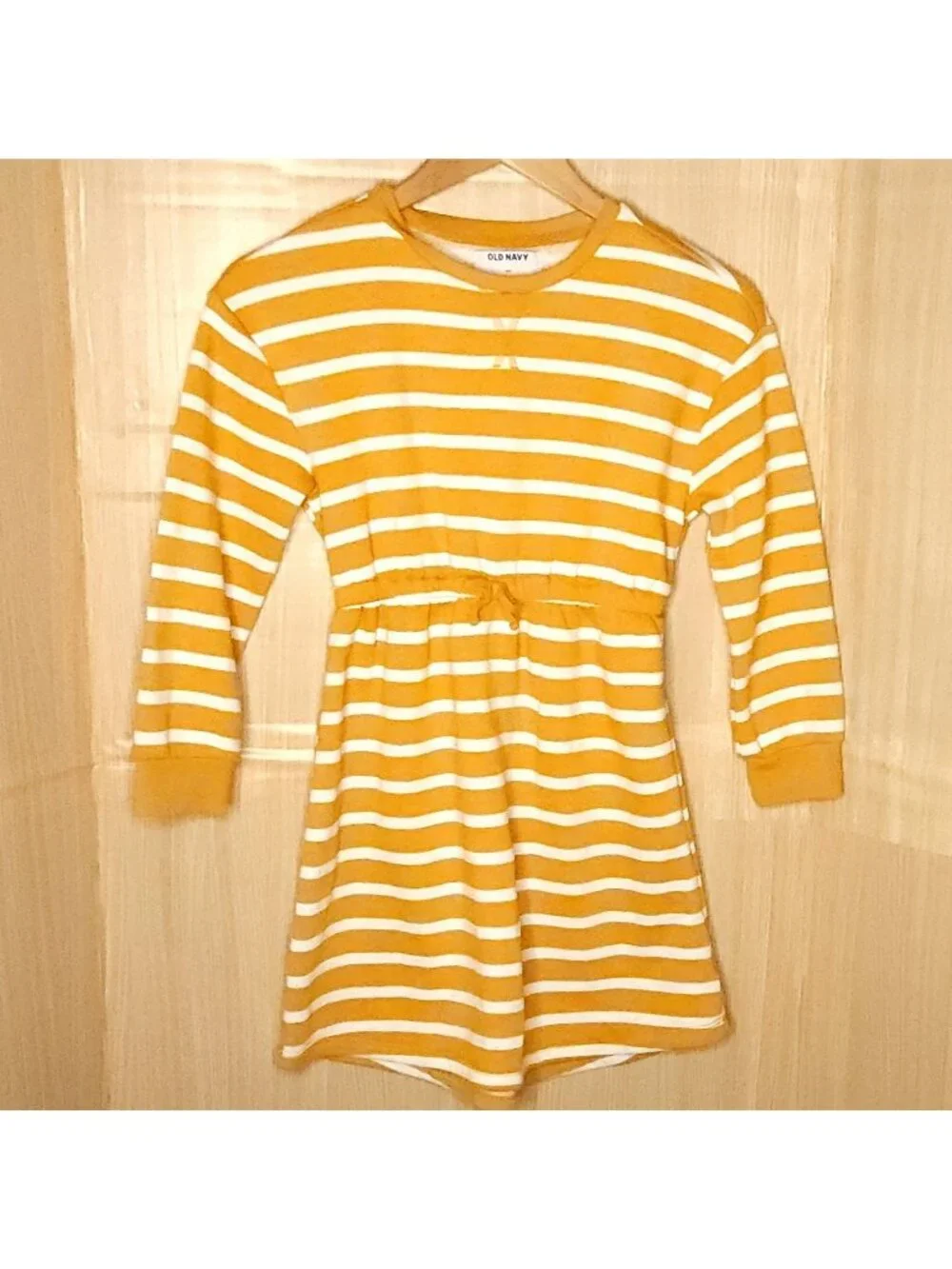 Old Navy Girls Gold White Stripe Sweatshirt Dress 8